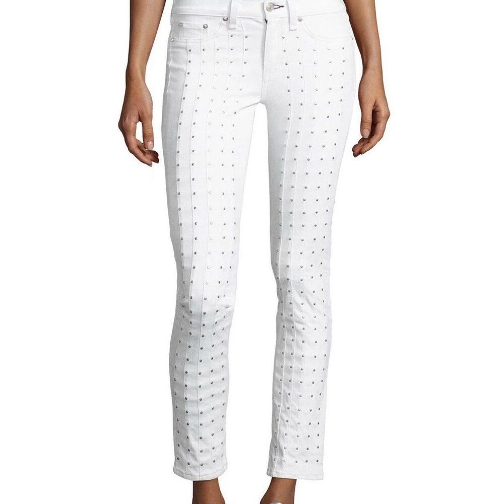 Rag & Bone Blanc Studded Skinny Jeans size 27 Biker Rock Grunge Metal Punk